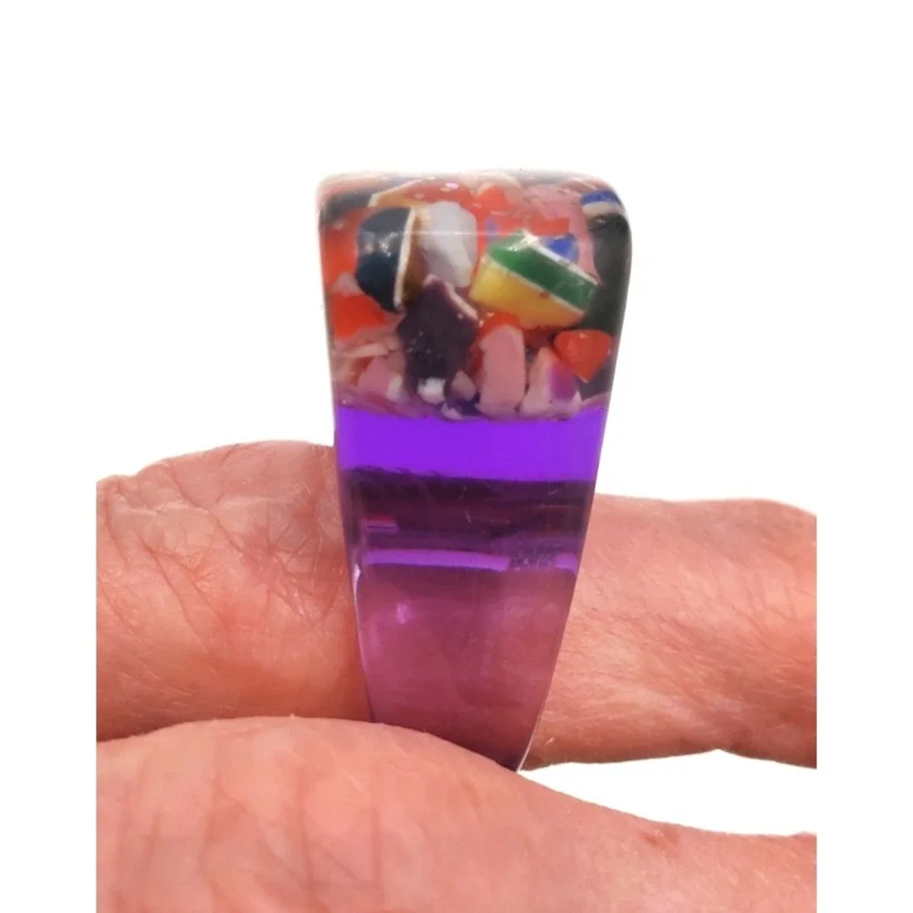 Chunky Purple Resin Ring Confetti Terrazzo Inclusion Clear Acrylic Statement Sz7
